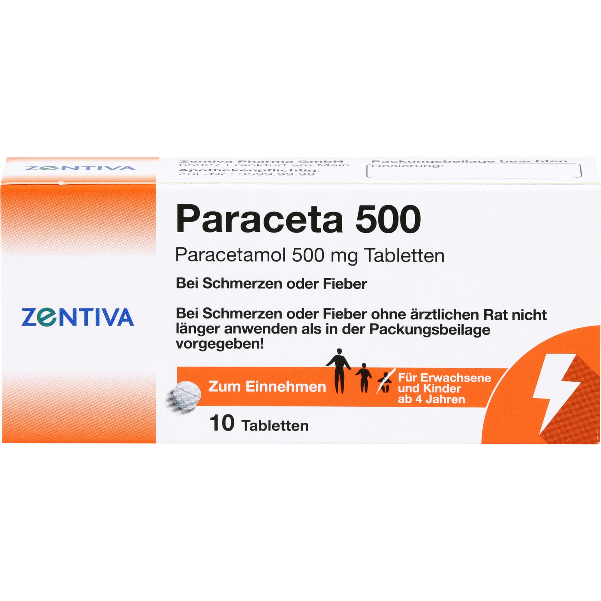 Zentiva Paraceta 500 Tabletten bei Schmerzen und Fieber, 10 pcs. Tablets On Sale